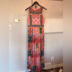 Anthropologie Pink and Orange Patterned Maxi Dress